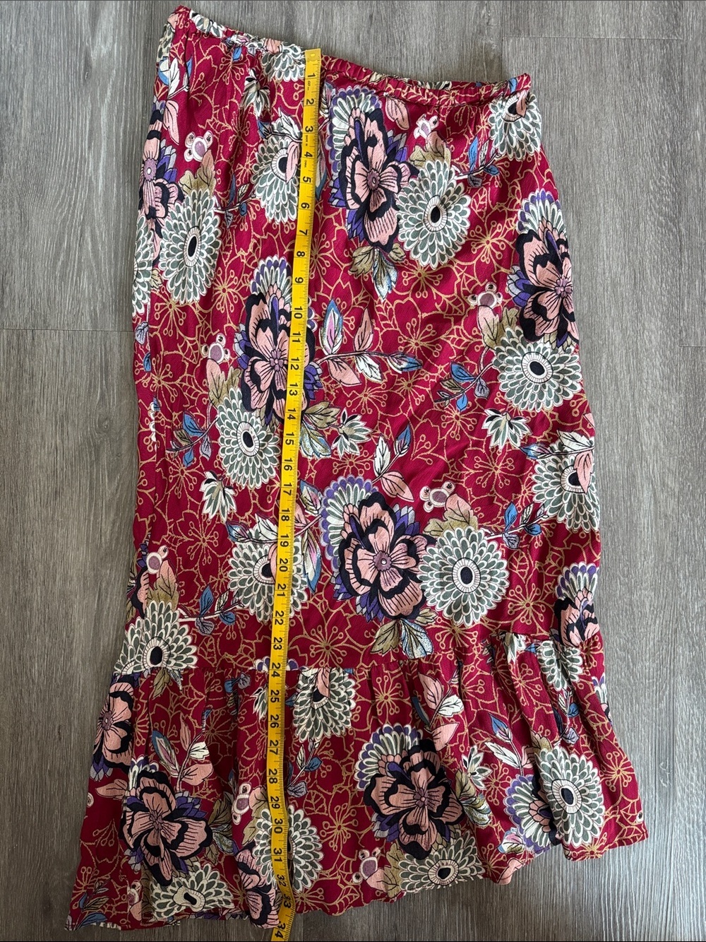 Floral Ruffle Hem Asymmetrical Midi Skirt - Picture 6 of 8